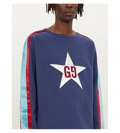 Shop Gucci Star-appliqu?d Cotton-jersey Sweatshirt In Natural+azure+red