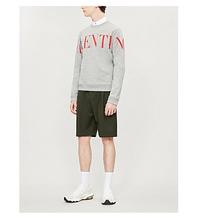 Shop Valentino Logo-print Cotton-blend Sweatshirt In Grey Red