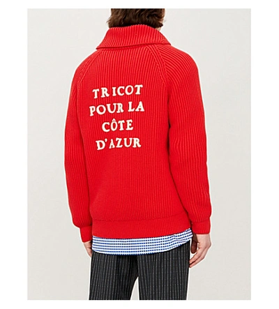 Shop Gucci Anchor-appliquéd Cotton-blend Cardigan In Red Multi