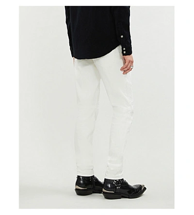 Shop Balmain Ribbed-panel Slim-fit Jeans In White