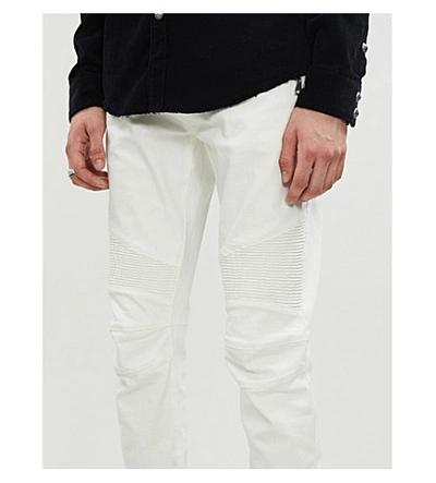 Shop Balmain Ribbed-panel Slim-fit Jeans In White