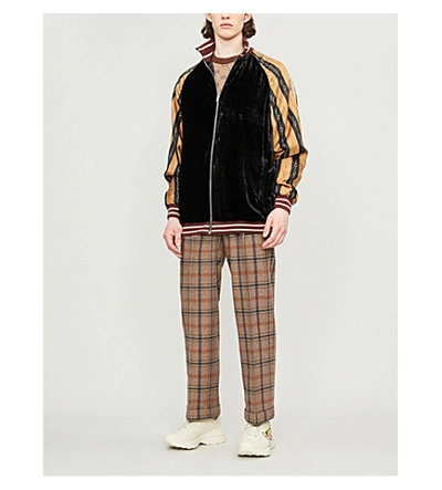 Shop Gucci Checked Wide-leg Wool-blend Trousers In Umber Blue