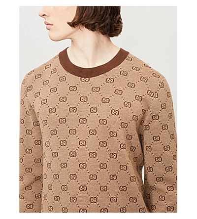 Shop Gucci Logo Wool And Cotton-blend Knit Jumper In Camel Multi