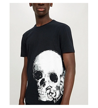 Shop Alexander Mcqueen Skull-print Cotton-jersey T-shirt In Black Mix