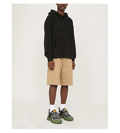 Shop Gucci Logo-embroidered Cotton-jersey Hoody In Black