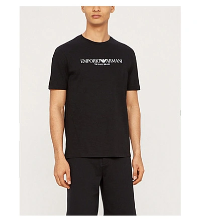 Shop Emporio Armani Mens Black Logo-print Cotton-jersey T-shirt Xxxl