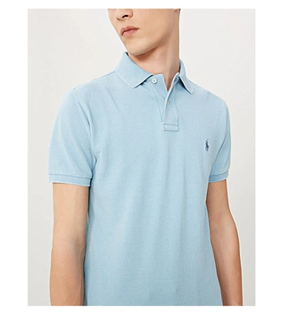 Shop Polo Ralph Lauren Logo-embroidered Cotton-piqué Polo Shirt In Light Indigo