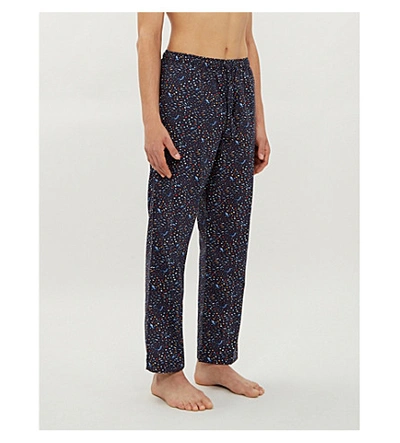 Shop Derek Rose Fish-printed Cotton Pyjama Trousers In Navy
