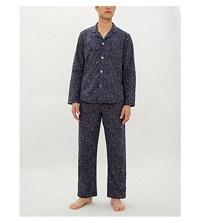 Shop Derek Rose Fish-printed Cotton Pyjama Trousers In Navy