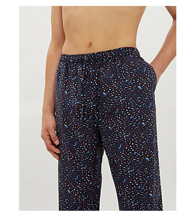 Shop Derek Rose Fish-printed Cotton Pyjama Trousers In Navy