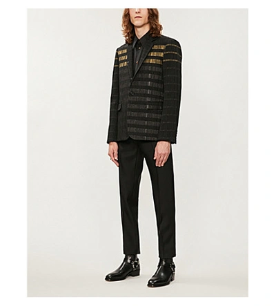Shop Saint Laurent Stripe-patterned Slim-fit Wool-blend Blazer In Noir
