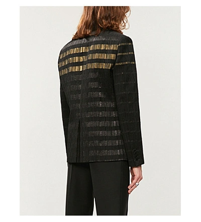 Shop Saint Laurent Stripe-patterned Slim-fit Wool-blend Blazer In Noir