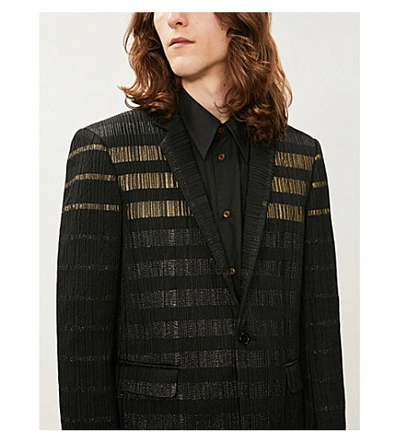 Shop Saint Laurent Stripe-patterned Slim-fit Wool-blend Blazer In Noir