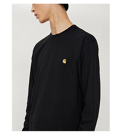Shop Carhartt Chase Logo-embroidered Cotton-jersey Top In Black / Gold