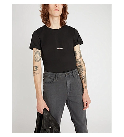 Shop Saint Laurent Logo-print Cotton T-shirt In Black