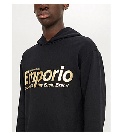 Shop Emporio Armani Flash Logo-print Cotton-blend Jersey Sweatshirt In Black