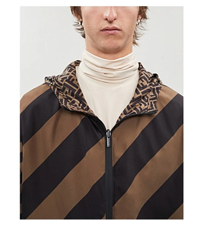 Shop Fendi Logo-print Shell Hooded Track Jacket In Brown