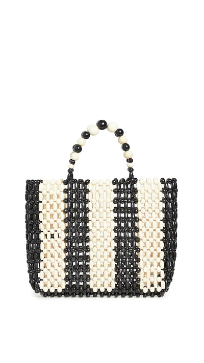 Shop Alice And Olivia Zoey Wooden Beaded Bag In Black/white