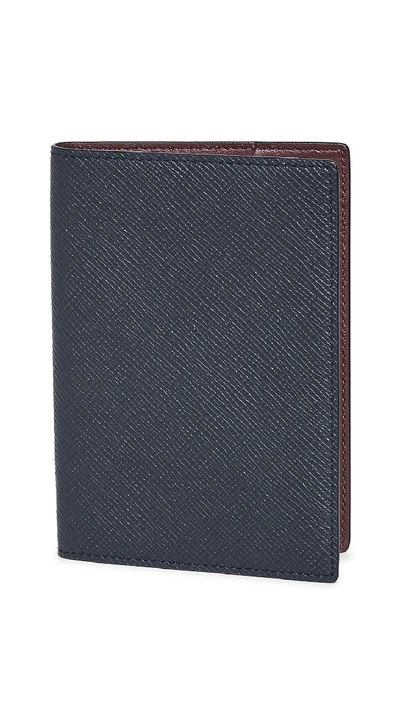 Shop Smythson Panama Passport Cover In Navy