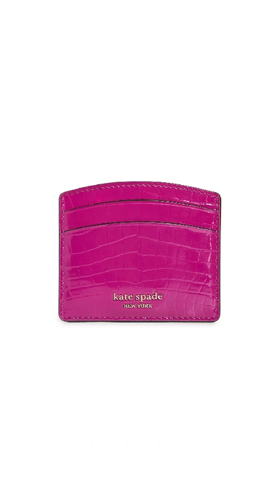 Shop Kate Spade Sylvia Croc Embossed Card Holder In Berry Blitz