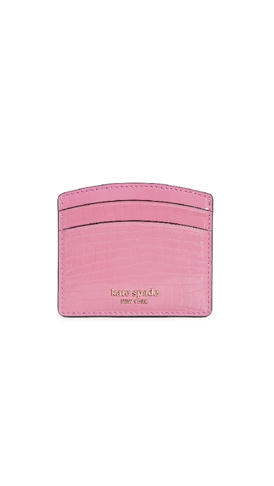 Shop Kate Spade Sylvia Croc Embossed Card Holder In Ruffled Pansy
