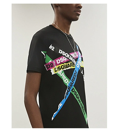 Shop Dsquared2 Logo Tape-print Cotton-jersey T-shirt In Black