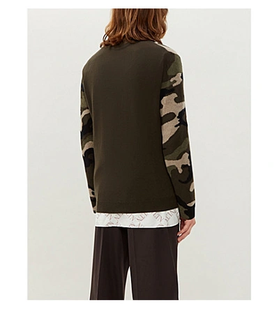 Shop Valentino Camouflage-intarsia Cashmere Jumper In Green Camo