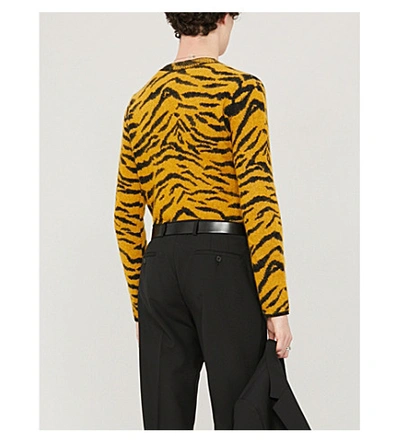 Shop Saint Laurent Zebra-intarsia Crewneck Wool-blend Jumper In Yellow Black