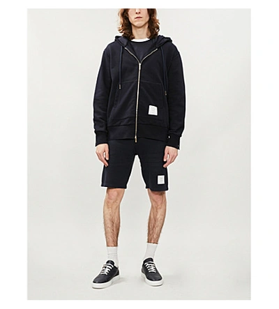 Shop Thom Browne Striped-trim Cotton-jersey Hoody In Navy