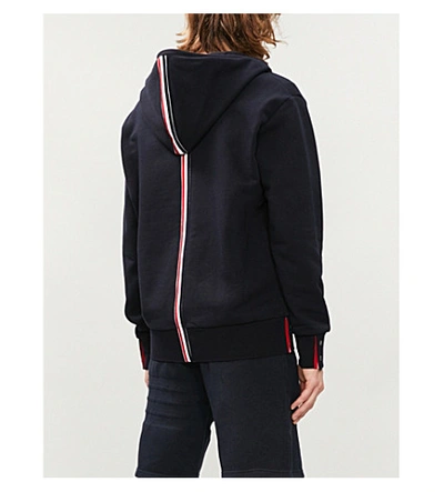 Shop Thom Browne Striped-trim Cotton-jersey Hoody In Navy