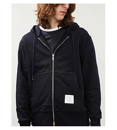 Shop Thom Browne Striped-trim Cotton-jersey Hoody In Navy