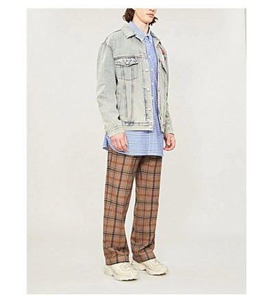 Shop Gucci Oversized Faded Denim Jacket In Blue+multi