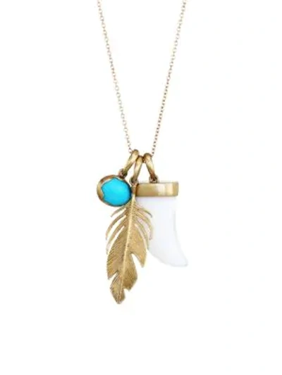 Shop Annette Ferdinandsen 14k Yellow Gold, White Agate & Turquoise Scavenger Charm Pendant Necklace