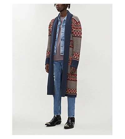 Shop Alanui Oversized Embroidered Wool Cardigan In Blue