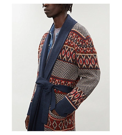 Shop Alanui Oversized Embroidered Wool Cardigan In Blue