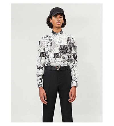 Shop Fendi Karl Collage-print Slim-fit Stretch-cotton Shirt In Black White