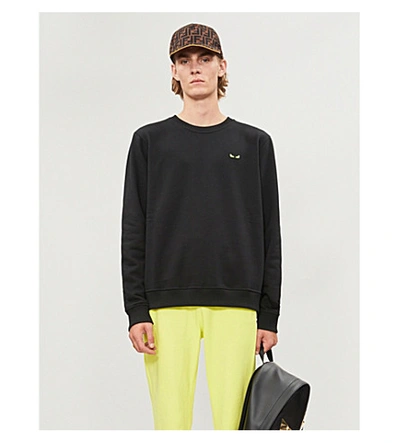Shop Fendi Bag Bugs-embroidered Stretch-cotton Sweatshirt In Black