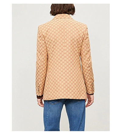 Shop Gucci Logo-jacquard Regular-fit Cotton-blend Blazer In Beige Ruggine
