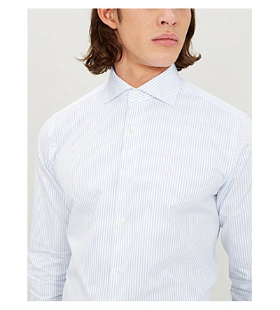 Shop Canali Striped Regular-fit Cotton Shirt In Lt Blue