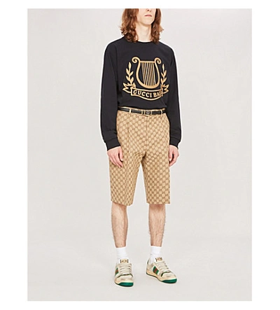 Shop Gucci Graphic-print Cotton-jersey Sweatshirt In Black Gold