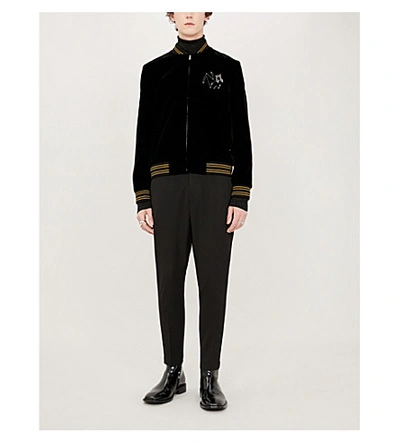 Shop Saint Laurent Sequin-embellished Velvet Bomber Jacket In Noir