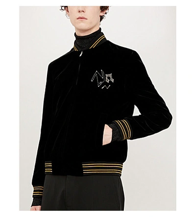 Shop Saint Laurent Sequin-embellished Velvet Bomber Jacket In Noir