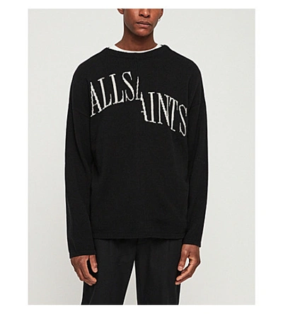 Shop Allsaints Split Saints Crewneck Cotton-blend Jumper In Black