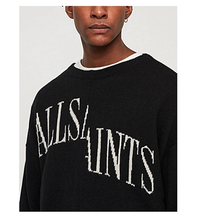 Shop Allsaints Split Saints Crewneck Cotton-blend Jumper In Black