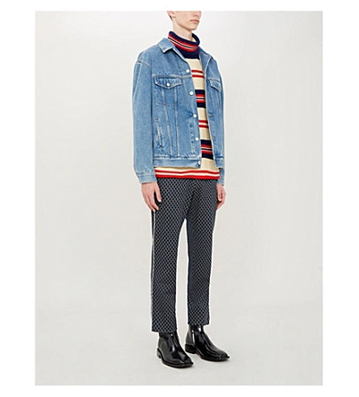 Shop Gucci Band-embroidered Denim Jacket In Blue Multi