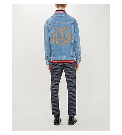 Shop Gucci Band-embroidered Denim Jacket In Blue Multi