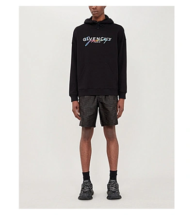 Shop Givenchy Rainbow Logo-embroidered Cotton-jersey Hoody In Black
