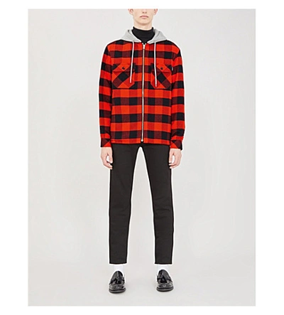Shop Sandro Checked Cotton-flannel And Cotton-jersey Overshirt In Orange