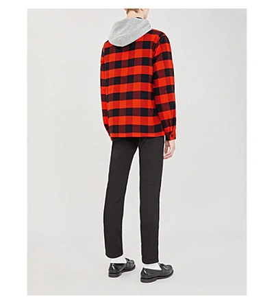 Shop Sandro Checked Cotton-flannel And Cotton-jersey Overshirt In Orange