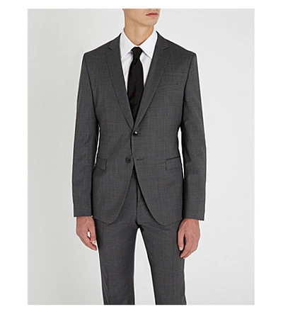 Shop Hugo Boss Checked Regular-fit Wool Suit In Dark Grey